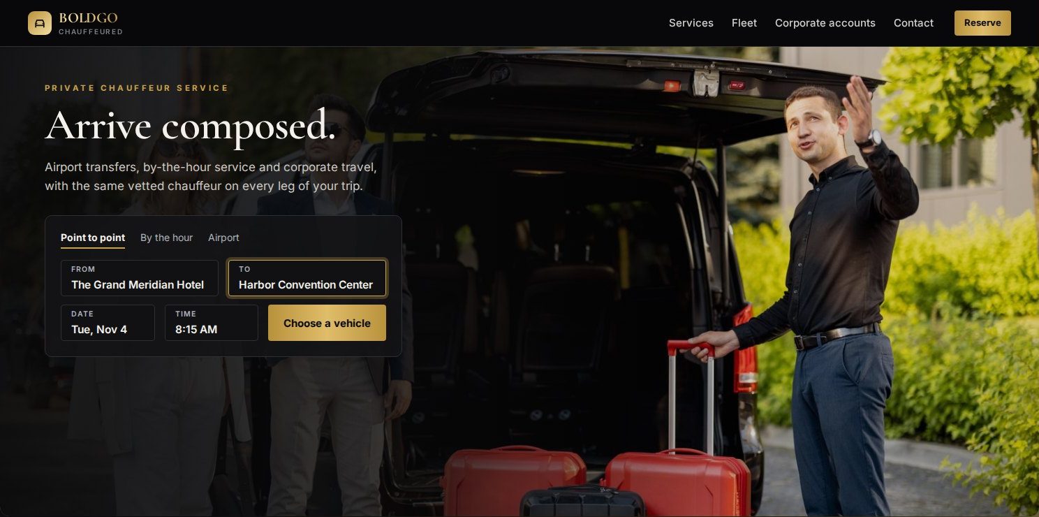 Sample chauffeur company website home page