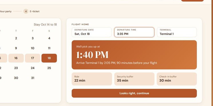 Sample pickup time calculated from a departure flight