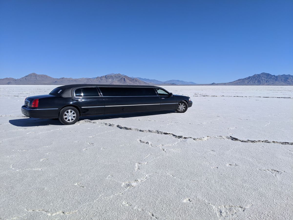 Sample limousine website: a black stretch limousine on a salt flat